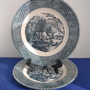 Vintage Royal China Courrier & Ives Cavalier Farm Scene iconic Chinoiserie color